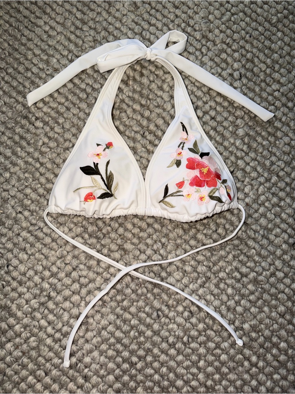 Abercrombie & Fitch White Floral Embroidered Triangle Bikini Top